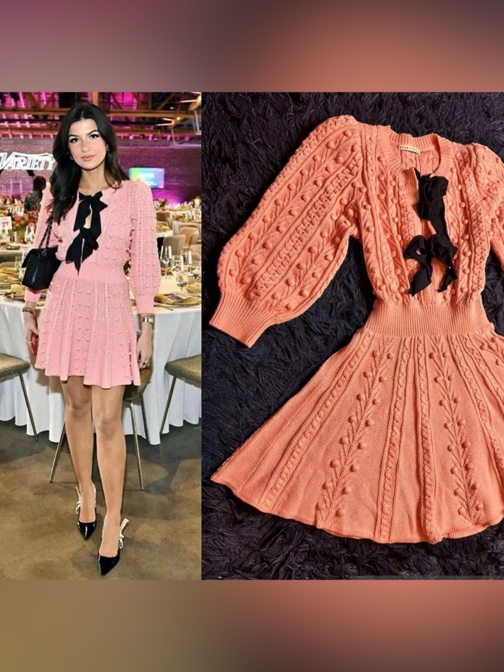NWOT Alice + Olivia Kitty Bow Front Sweater Dress In Pink. Size L